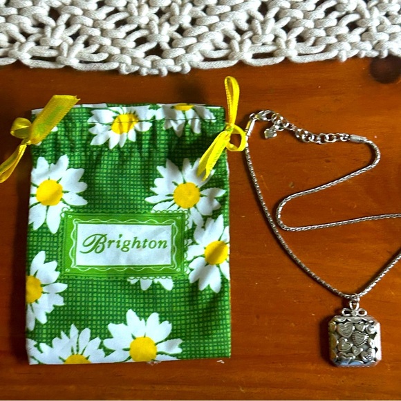 Brighton Square Pendant with Silver Hearts Necklace comes with Cloth Bag Retired - Picture 1 of 12